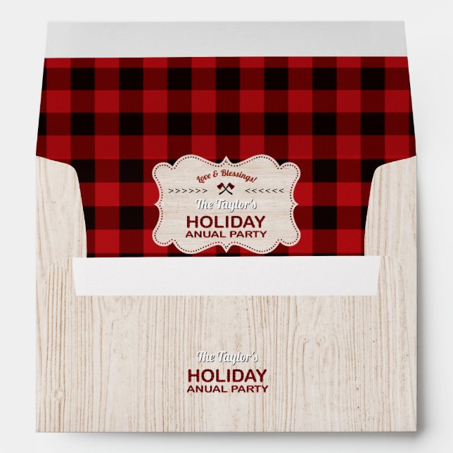 Red Buffalo Plaid Wood Holiday Annual Party Envelope (Back (Bottom))