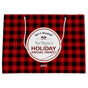 Red Buffalo Plaid Wood Holiday Annual Party Large Gift Bag