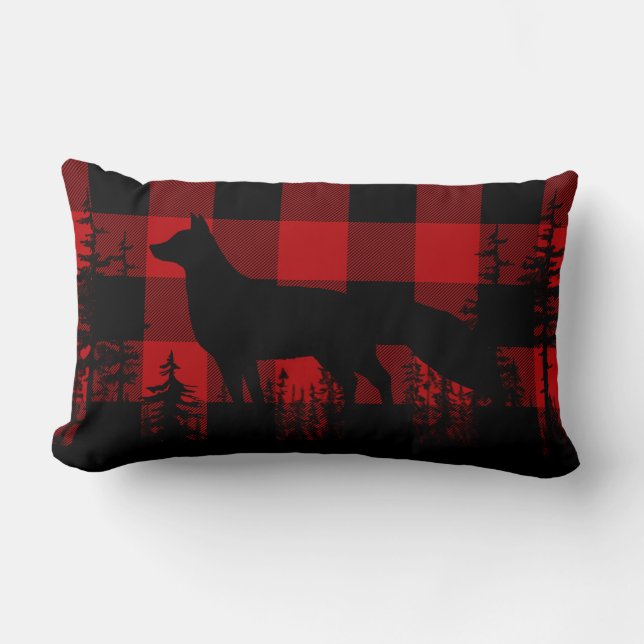 Red Buffalo Plaid Woodland Pine Forest Fox Lumbar  Lumbar Cushion (Front)