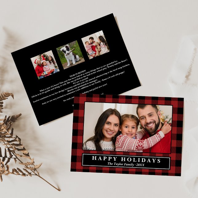 Red Buffalo Plaid Year In Review Christmas Photo Holiday Card (Creator Uploaded)