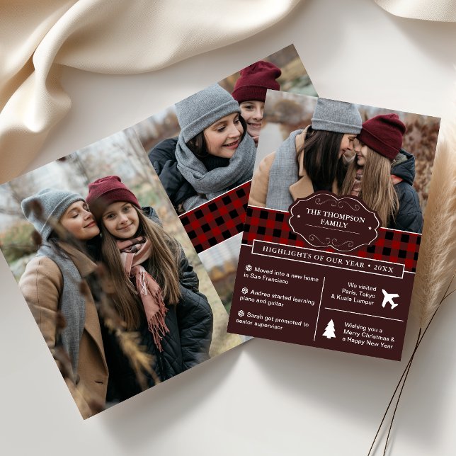 Red Buffalo Plaid Year in Review Christmas Photo Holiday Card (Creator Uploaded)