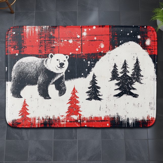 Red Buffalo Plaids Polar Bear Bath Mat (Creator Uploaded)