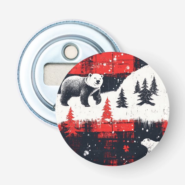 Red Buffalo Plaids Polar Bear Bottle Opener (Front)