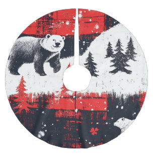 Red Buffalo Plaids Polar Bear Brushed Polyester Tree Skirt