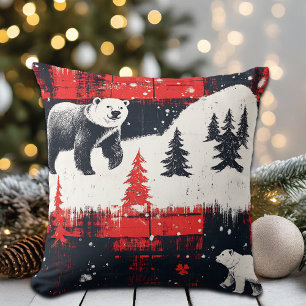 Red Buffalo Plaids Polar Bear Cushion
