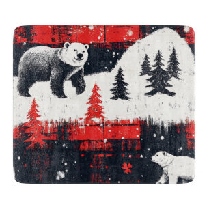 Red Buffalo Plaids Polar Bear Cutting Board
