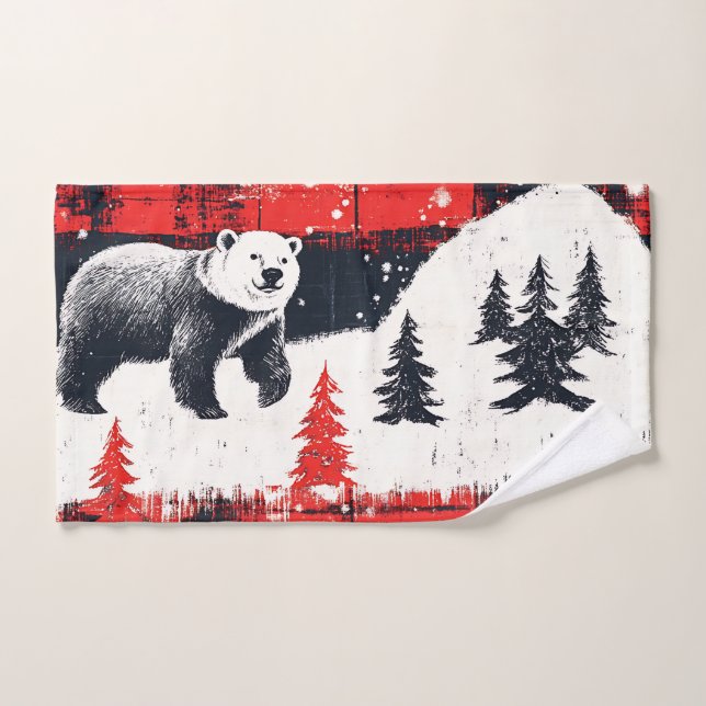 Red Buffalo Plaids Polar Bear Hand Towel (Hand Towel)