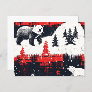 Red Buffalo Plaids Polar Bear Holiday Postcard