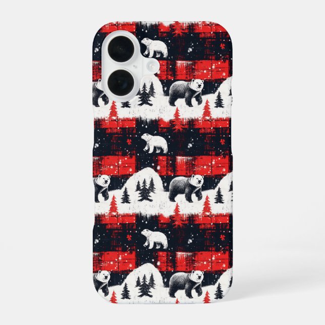 Red Buffalo Plaids Polar Bear iPhone 16 Case (Back)