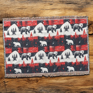 Red Buffalo Plaids Polar Bear Throw Blanket