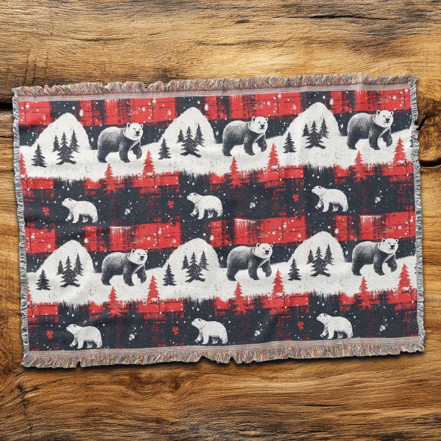 Red Buffalo Plaids Polar Bear Throw Blanket (Creator Uploaded)