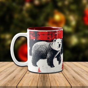 Red Buffalo Plaids Polar Bear Two-Tone Coffee Mug