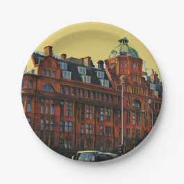 Red building paper plate