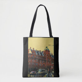 Red building tote bag