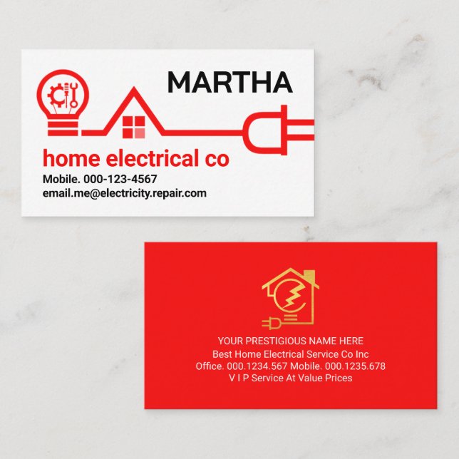 Red Bulb Home Power Plug Business Card (Front/Back)