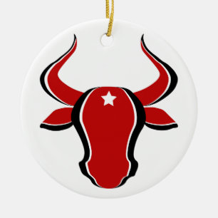 Red bull head with star ceramic tree decoration