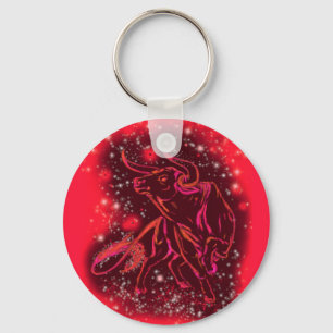 Red Bull Running At Starry Night Keychain Gift