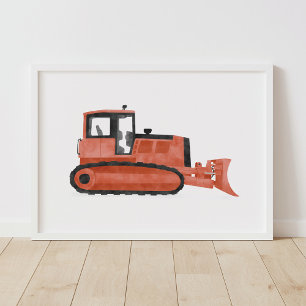 Red Bulldozer Contruction Kids Room Decor