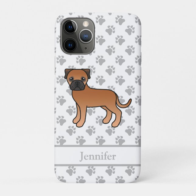 Red Bullmastiff Cute Cartoon Dog & Name Case-Mate iPhone Case (Back)