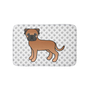 Red Bullmastiff Cute Cartoon Dog & Paws Bath Mat
