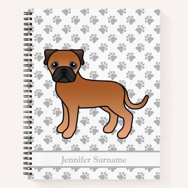 Red Bullmastiff Cute Cartoon Dog & Text Notebook (Front)
