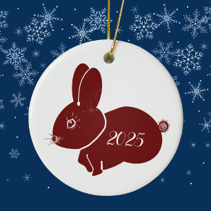 Red Bunnies 2025 Ceramic Tree Decoration