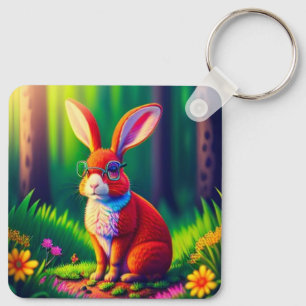 Red Bunny Sitting on Grass-57666 Key Ring