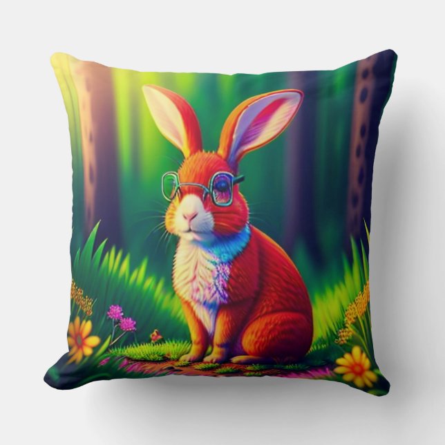 Red Bunny Sitting on Grass Cushion (Front)