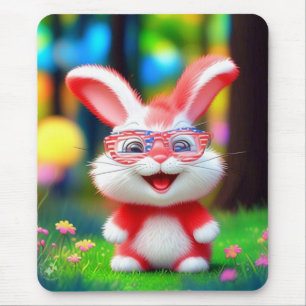Red Bunny Wearing American Glasses-44244 Mouse Mat