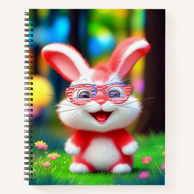 Red Bunny Wearing American Glasses-44244 Notebook (Front)