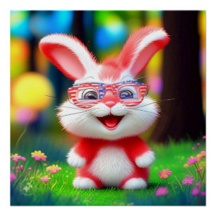 Red Bunny Wearing American Glasses-44244 Poster