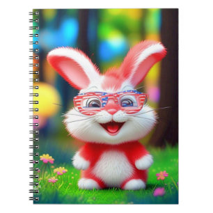 Red Bunny with American Glasses Cartoon-44244 Notebook