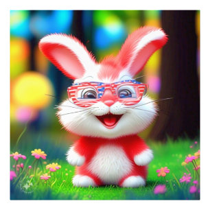 Red Bunny with American Glasses Cartoon-44244 Photo Print