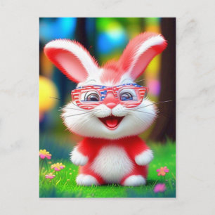 Red Bunny with American Glasses Cartoon-44244 Postcard