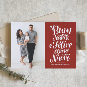 Red Buon Natale Calligraphy Christmas Photo Holiday Card