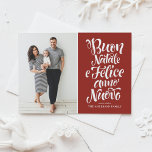 Red Buon Natale Calligraphy Christmas Photo  Holiday Card<br><div class="desc">Buon Natale e Felice Anno Nuovo! Send your holiday wishes to friends and family with this customisable Christmas card. This Italian Christmas card features modern calligraphy. Personalise by adding your details. This photo Christmas card is available in other colours and cardstock. Matching items are available.</div>