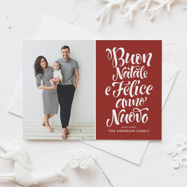 Red Buon Natale Calligraphy Christmas Photo  Holiday Card (Creator Uploaded)