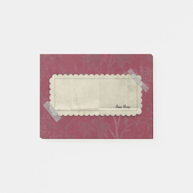 Red Burgandy Flowers with Taped Label Post-it Notes (Front)