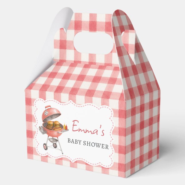 Red Burger BBQ Baby Shower Favour Boxes (Front)