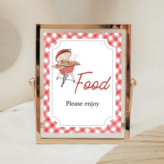 Red Burger BBQ Baby Shower Food Poster (Backyard BBQ Baby Shower Food Sign)