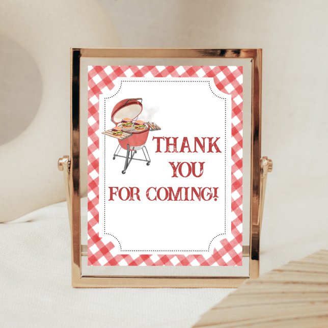 Red Burger BBQ Baby Shower Thank You for Coming  Poster (Backyard BBQ Baby Shower Thank You for Coming Sign)