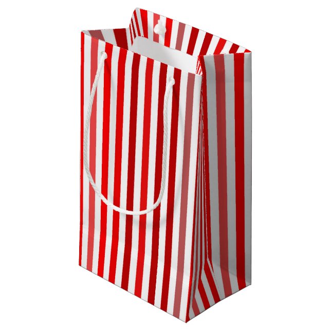 Red, Burgundy, and White Stripes Small Gift Bag (Front Angled)