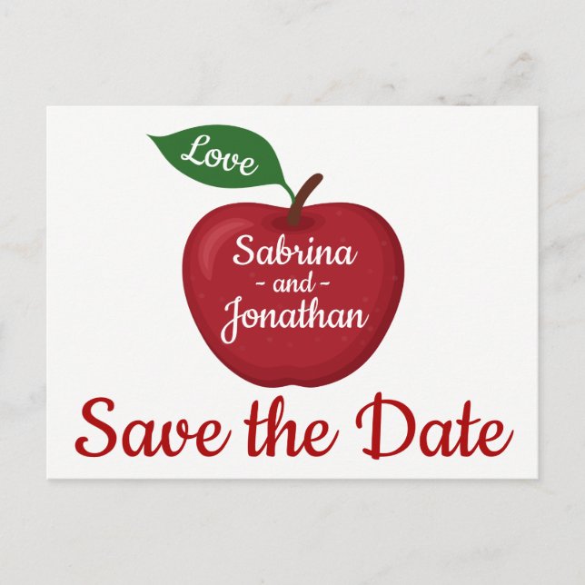 Red Burgundy Apple Save The Date Wedding Engagemen Announcement Postcard (Front)