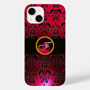 RED BURGUNDY BLACK DAMASK GEM STONE MONOGRAM Case-Mate iPhone 14 CASE