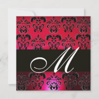 RED BURGUNDY BLACK  DAMASK MONOGRAM , ruby white
