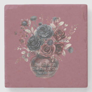 Red Burgundy Black Flowers Beauty Is Stone Coaster