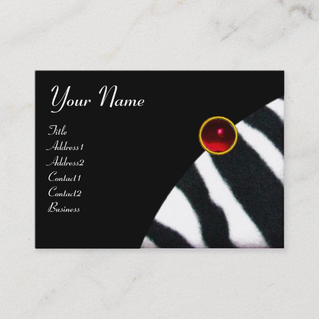 RED BURGUNDY BLACK WHITE ZEBRA FUR MONOGRAM ,Ruby Business Card (Front)