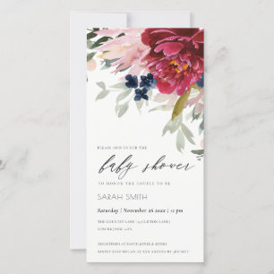 Red Burgundy Blush Blue Floral Baby Shower Invite