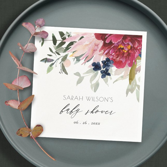 Red Burgundy Blush Blue Floral Bunch Baby Shower  Napkin (Creator Uploaded)