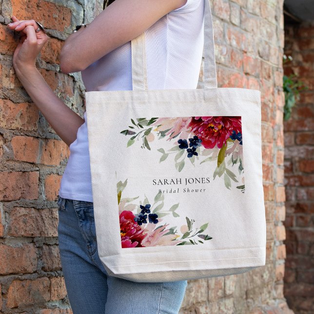 Red Burgundy Blush Blue Floral Bunch Bridal Shower Tote Bag (Creator Uploaded)